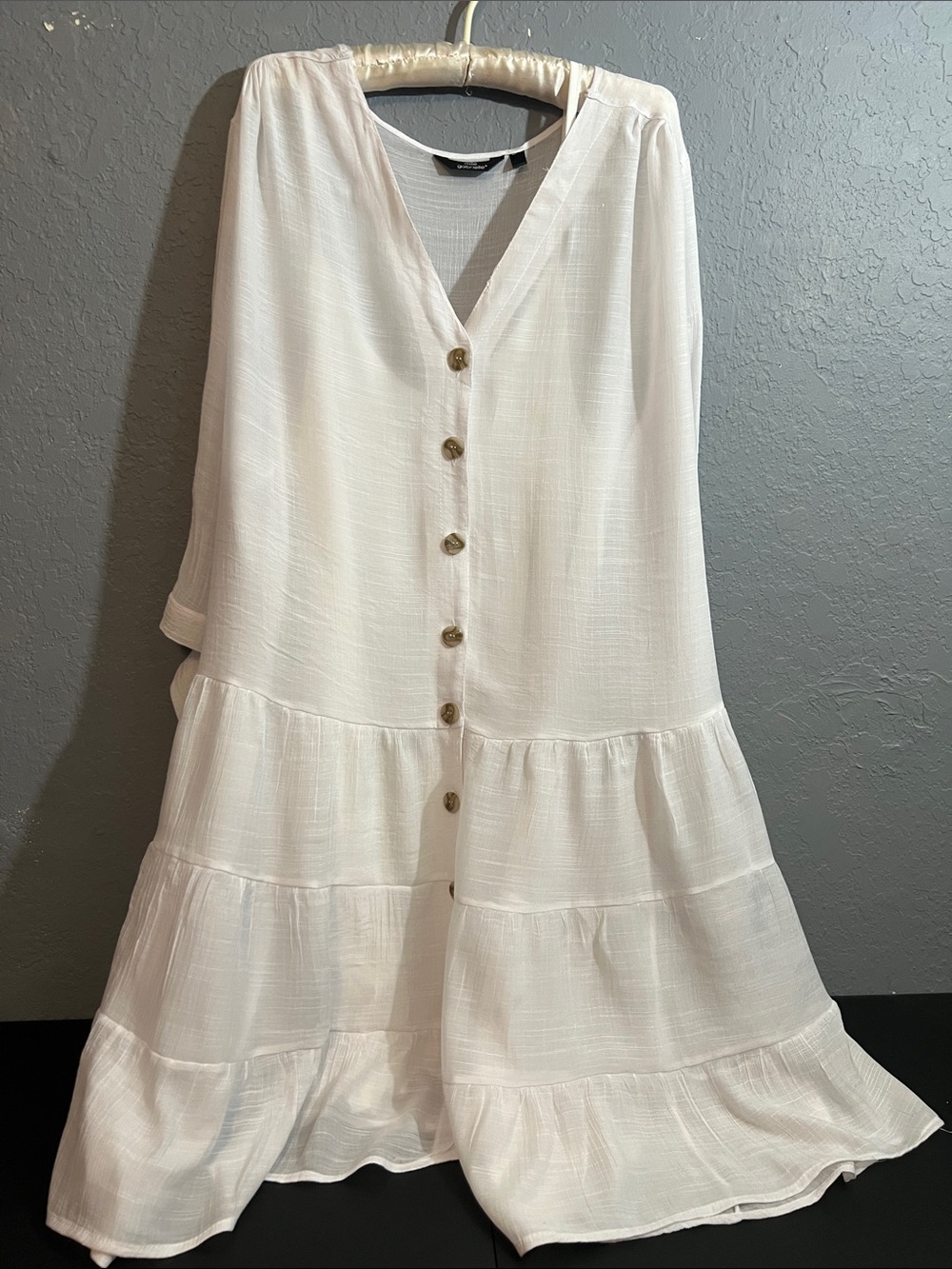 Mlle Gabrielle White Tiered Button-Front Maxi Dress
